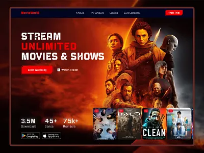 Movie Streaming Landing Page film and movie landing page movie streaming movie streaming platform movie streaming site movie streaming website movie website design movie website landing page streaming platform streaming website streaming website design watch movie online web design website design website ui