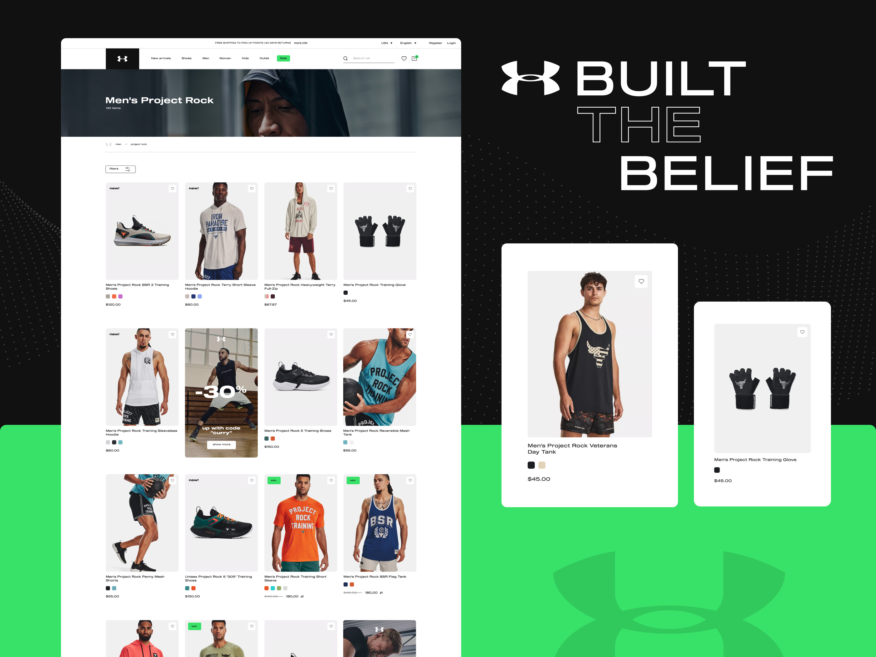 Under Armour E-commerce Concept – Product Listing Page athletics catalog ecommerce fashion filters grid interface productlisting retail shop sportswear ui underarmour ux webdesign
