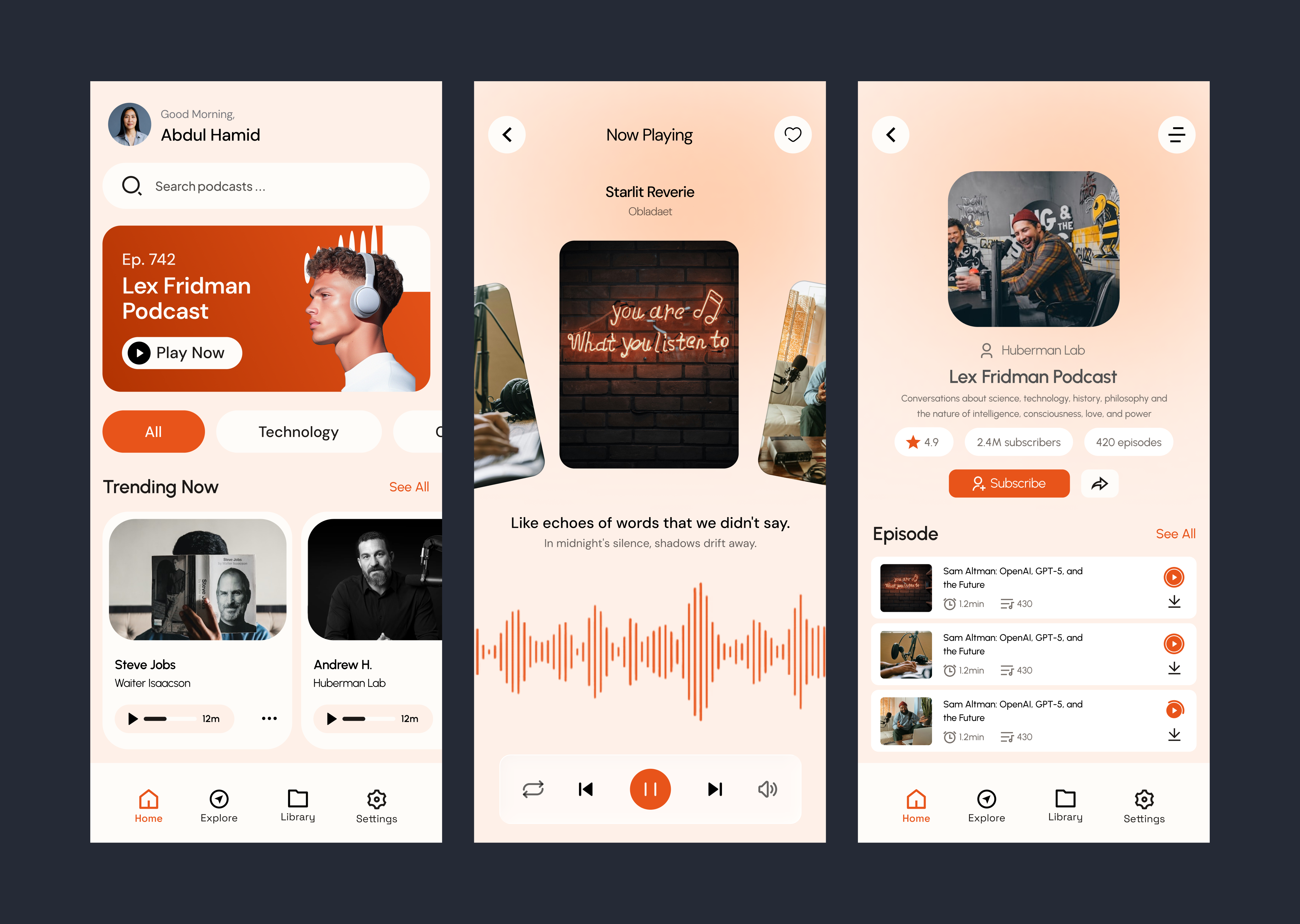Podcast App app design app screens app ui figma design interface design mobile app mobile app design podcast app podcast strimming product design ui ui design uiux ux ux design