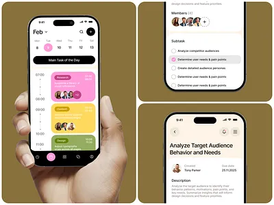 Task Management App UI — Productivity Dashboard app design calendar ui clean ui dashboard ui ios app minimal design mobile app mobile app design modern ui planner app product design productivity app productivity tools saas ui task management task manager team collaboration ux design workflow app