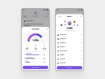 Results screens for a polling mobile app analytics card mobile mobile app mobile app design poll app polling statistic widget