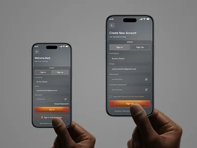 Banking App – Sign In / Sign Up Experience app design app ui authentication banking app clean ui fintech fintech app form design login minimal ui mobile app mobile ui modern ui neobank product design signup ui design uiux user interface ux design
