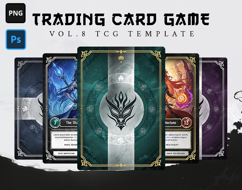 Trading Card Game (TCG/CCG) Template – Classic Fantasy RPG Vol.1 anime asian fantasy board game card design card frame card template ccg classic rpg dark fantasy dragon fantasy game assets game ui gothic ink wash jrpg magic parchment tcg trading card game