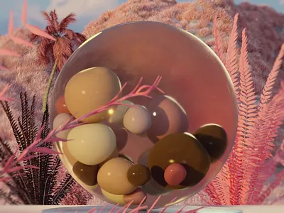 Soft Body & Wind Sim Study (2021) 3d abstract animation c4d design digital art glass illustration landscape loop motion graphics nature outdoor pink plants render satisfying simulation soft body wind