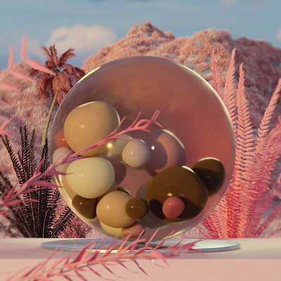 Soft Body & Wind Sim Study (2021) 3d abstract animation c4d design digital art glass illustration landscape loop motion graphics nature outdoor pink plants render satisfying simulation soft body wind