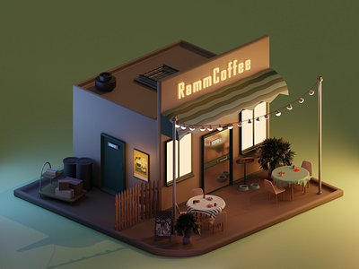 Coffee shop 3d illustration