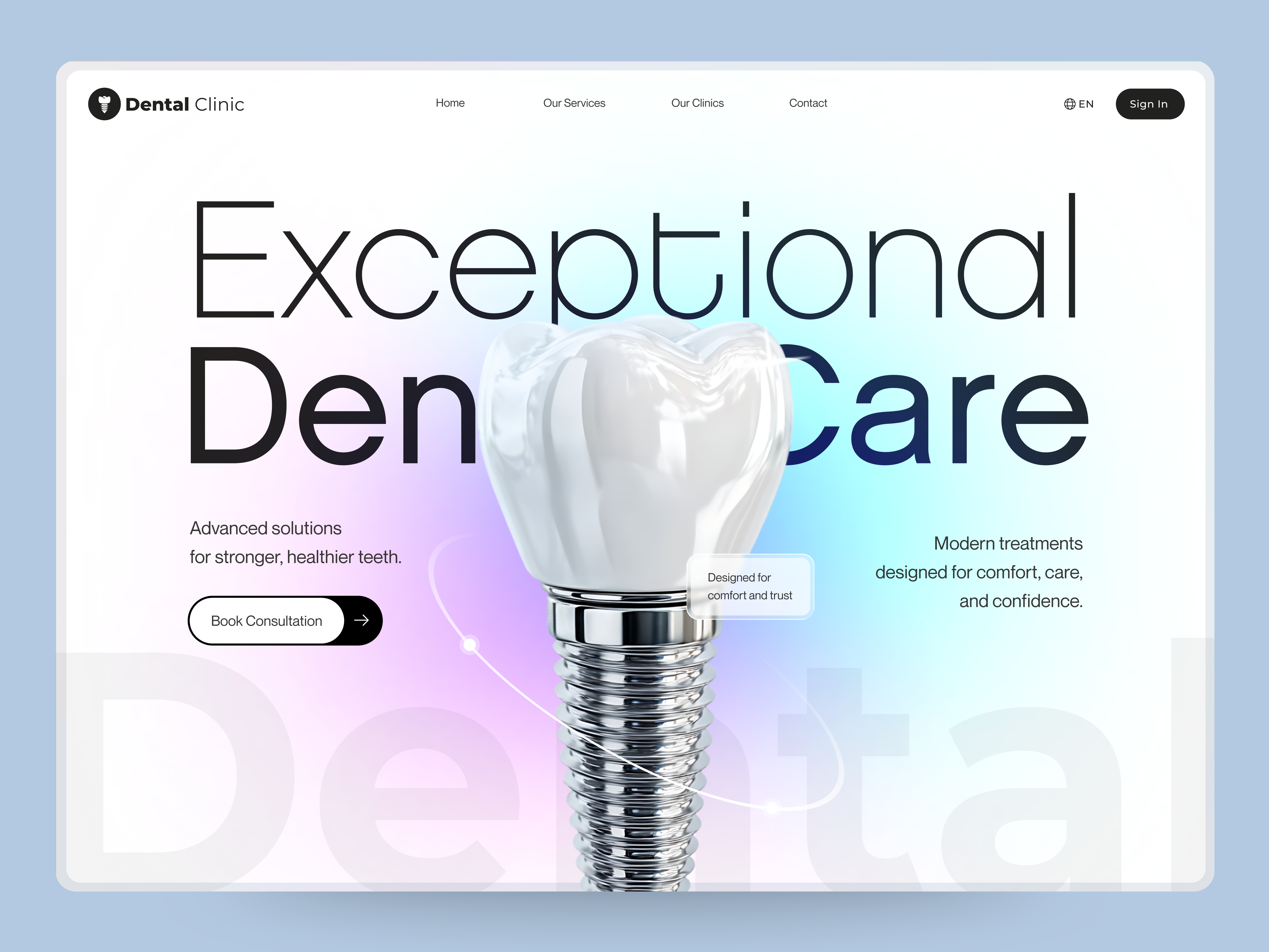 Dental Clinic ✦ Landing Page UI Design clean ui clinic website dental care dental clinic dental website dentist website figma design healthcare design healthcare ui hero section landing page design landing page ui medical ui medical website minimal design modern ui ui design ui inspiration web design website ui