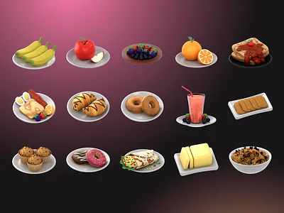 3D Breakfast design graphic design icons illustration ui ux