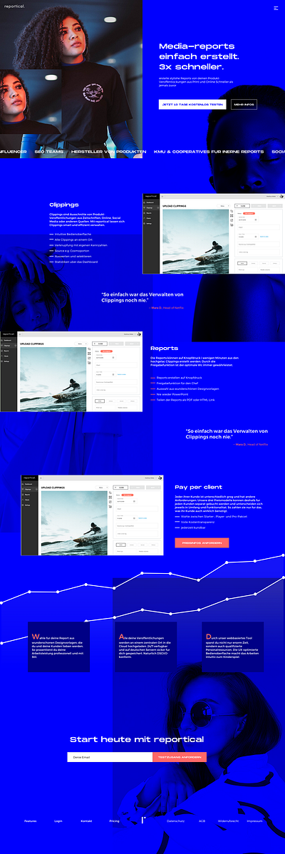 Many More Reportical Drafts branding design landing page simple