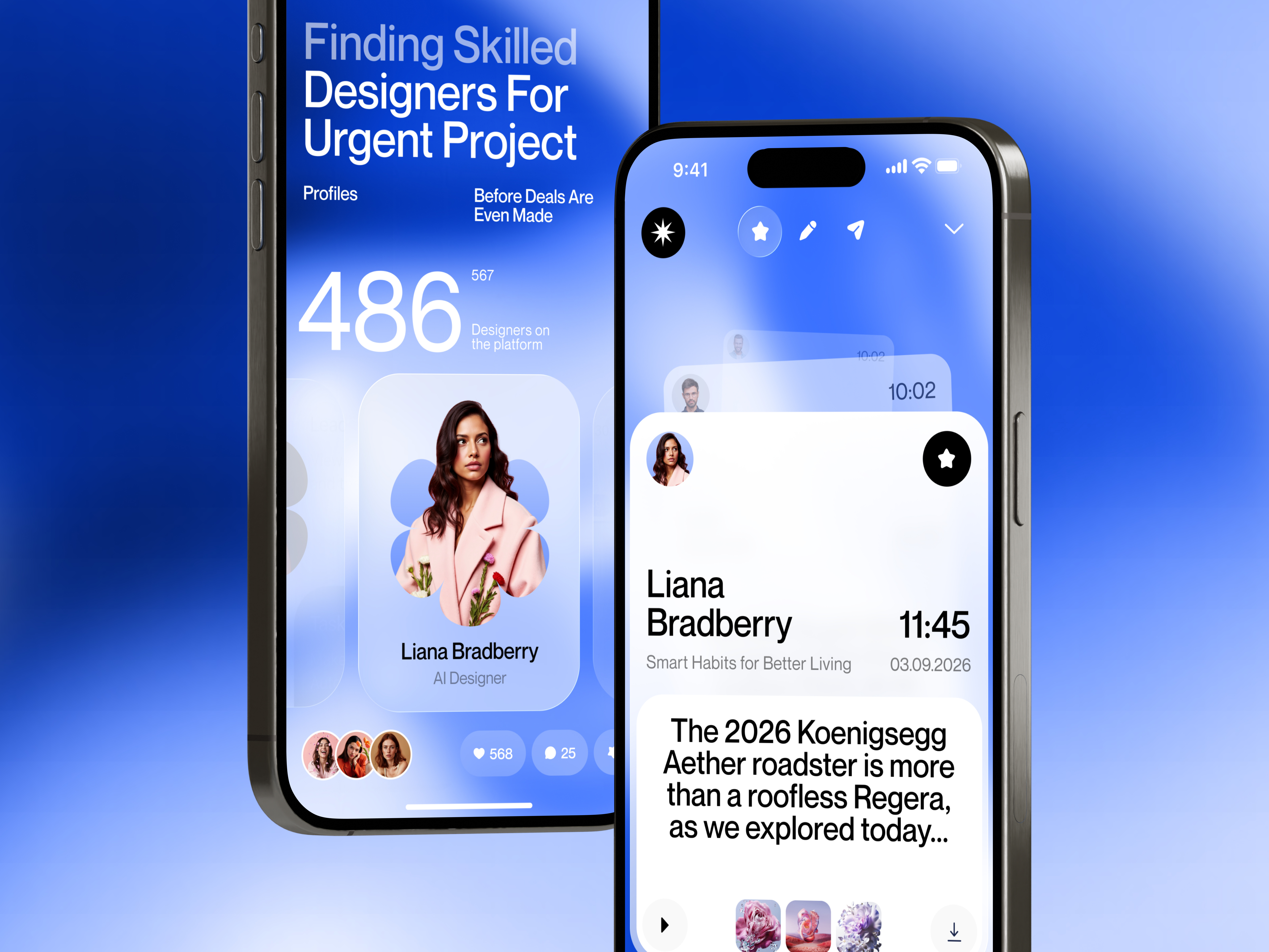 Designer Discovery Experience app app design creative platform freelance hiring marketplace messaging mobile mobile ui profile social app talent ui ux
