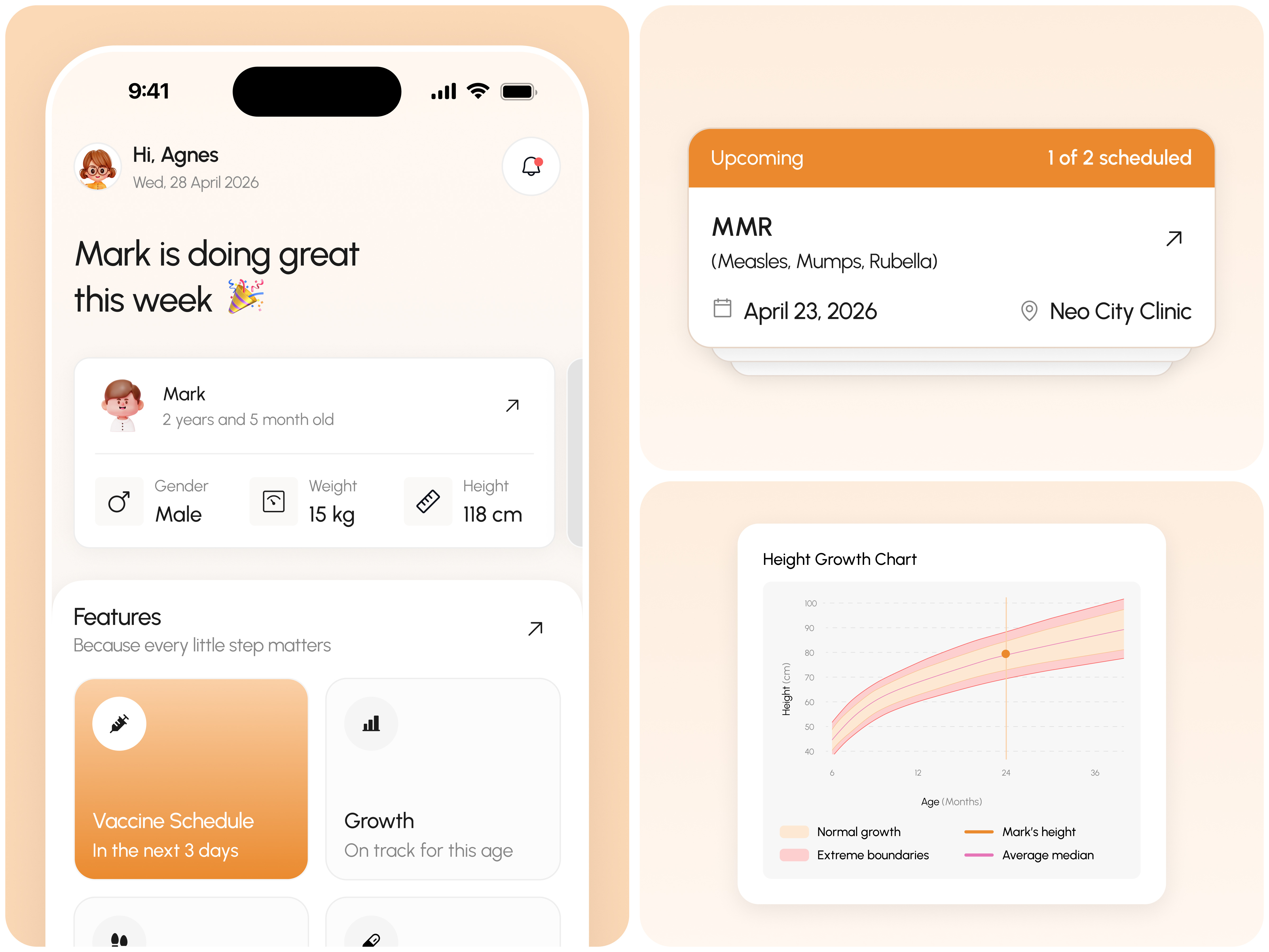 Bittle — Child Growth Tracker Mobile App baby baby care app baby growth baby tracker child health children design family app growth chart kid kids app medical app mobile app mobile app designer mother newborn parenting app parenting experience toddler app ui