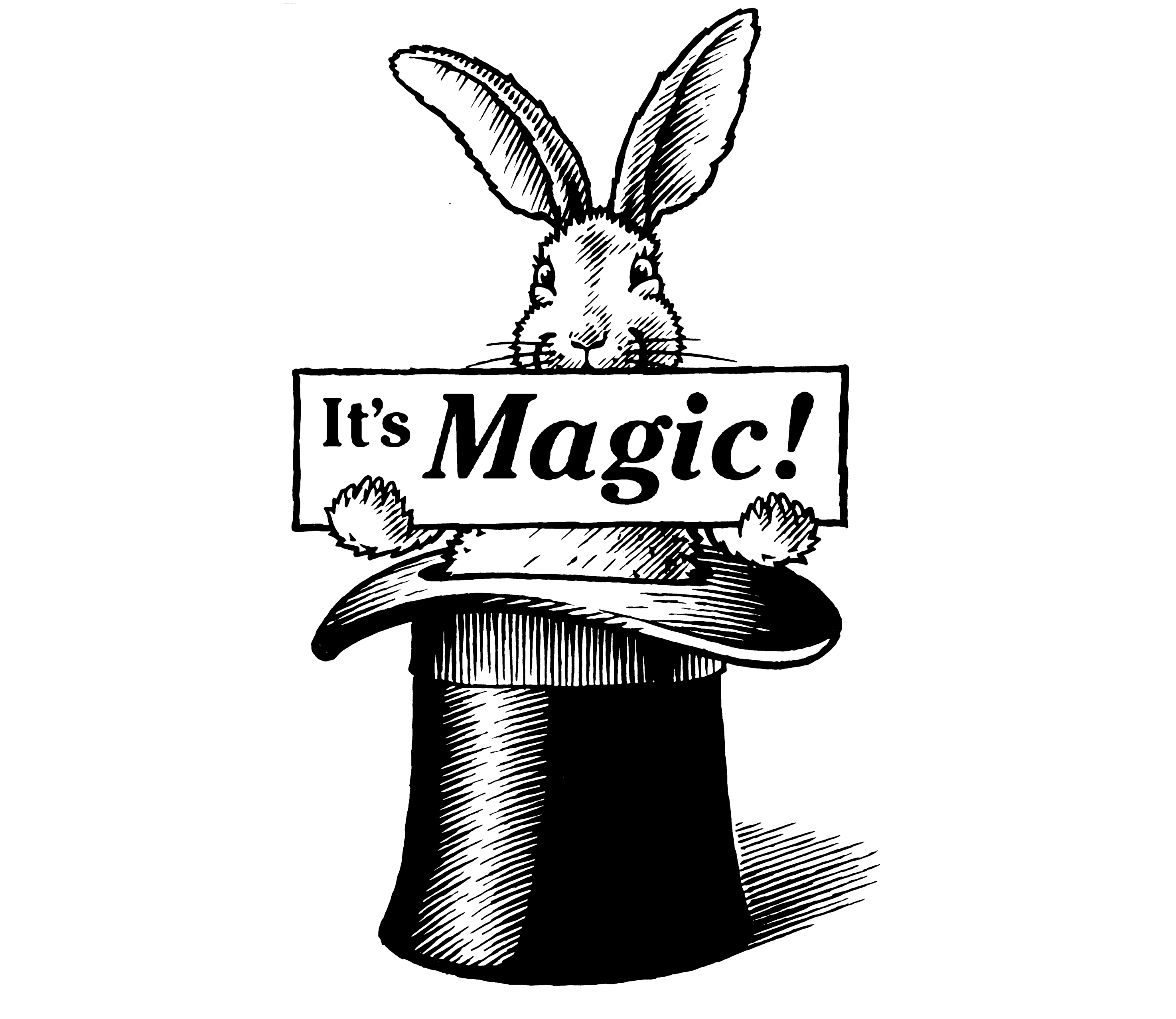 Drawing the Rabbit out of the Hat character classic illustration pen and ink vintage whimsical woodcut