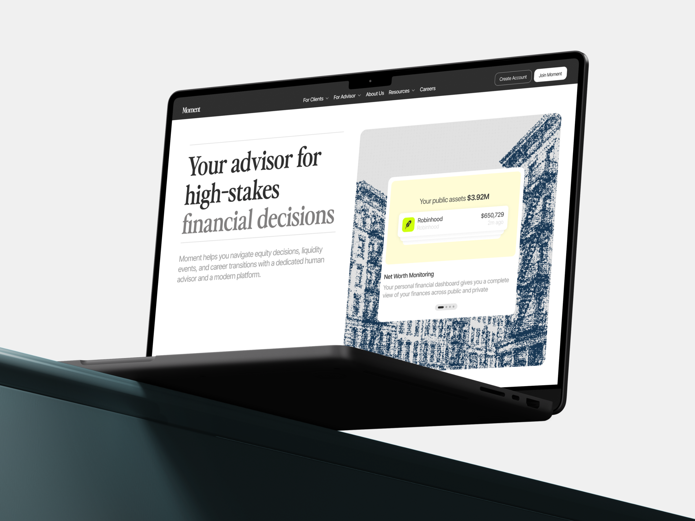 Moment - Finance Management Website advisory clean ui finance fintech landing page minimal tax planning ui design uiux wealth management web web design website design