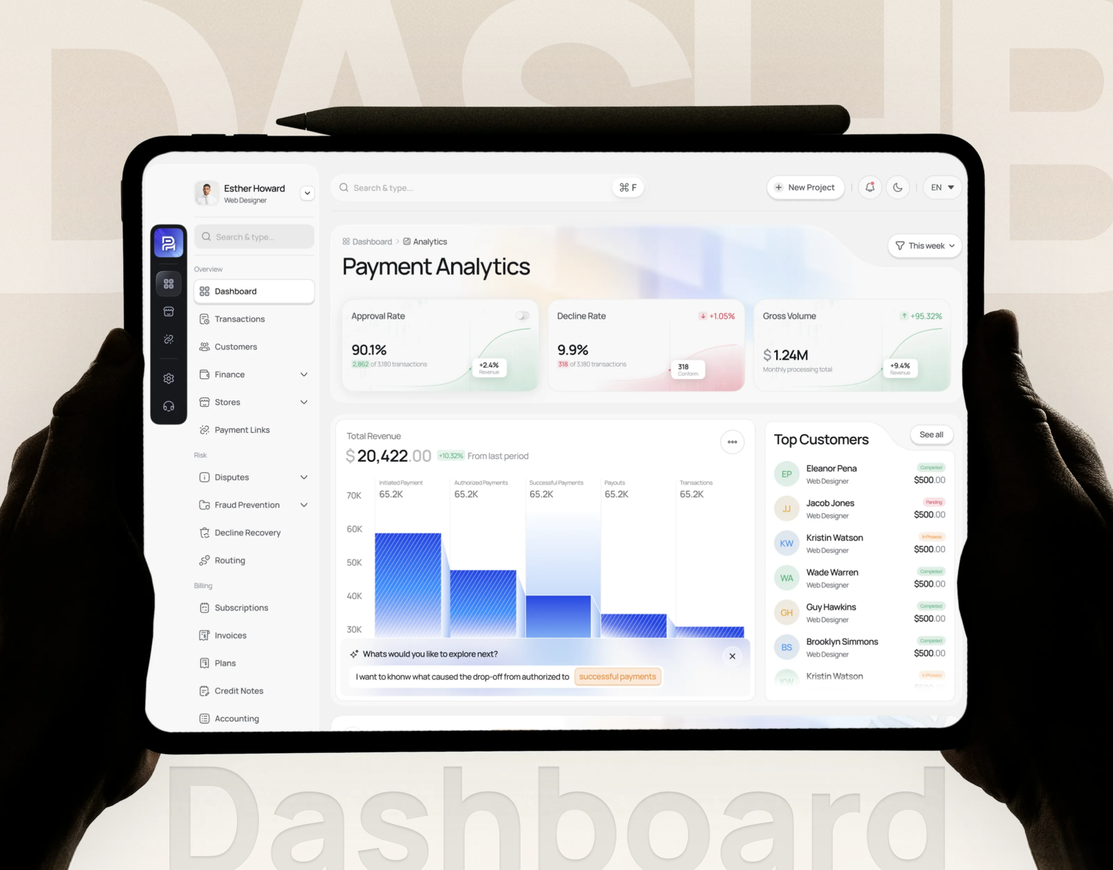 AI Agent Dashboard for payment & business analytics agent agentic ai analytics dashboard fintech payment platform product product design saas statistic ui ui components ux ux research web web design web platform website