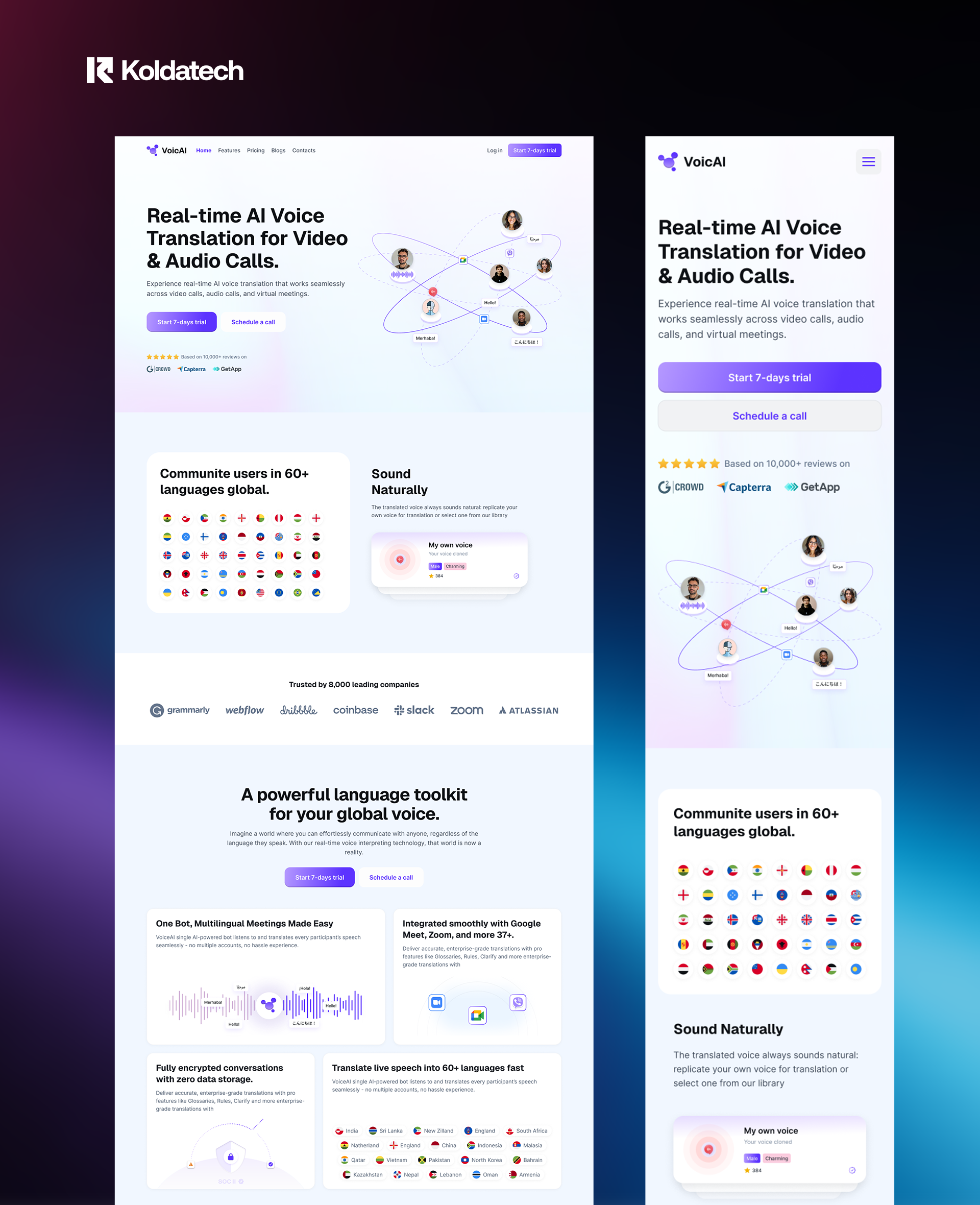 VoicAI — Real-Time AI Voice Translation Platform app design brand identity branding crm design graphic design landing page logo product design saas ui ux visual design web design