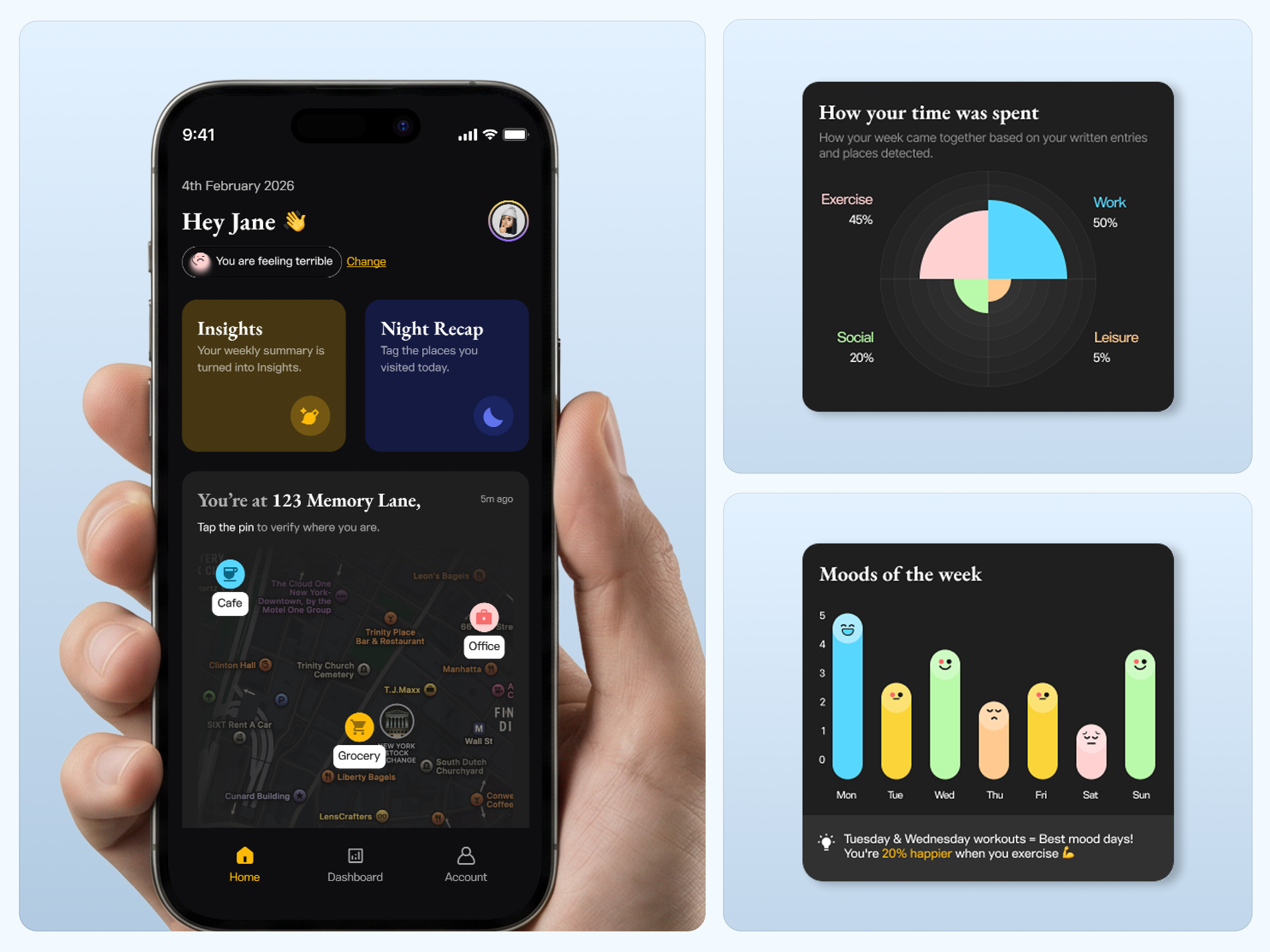 Journal App UI Design ai product app design case study clean ui dark ui dashboard design data visualization dribbble figma design interaction design journaling app minimal ui mobile ui modern design product design startup design ui design user experience ux design uxui
