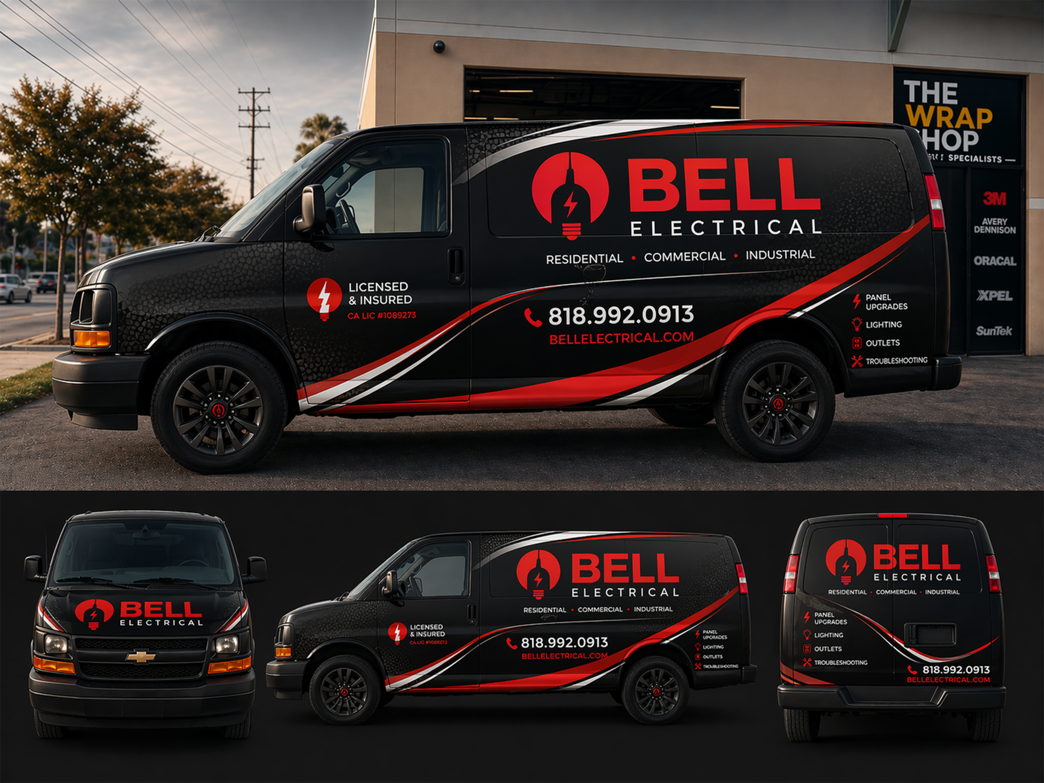 Bell Electrical – Car Wrap Design | Residential, Commercial advertising design automotive design branding business branding business flyer car wrap commercial design creative design electrical services fleet branding graphic design marketing design modern design outdoor advertising print design service branding van wrap vehicle graphics vehicle wrap wrap design