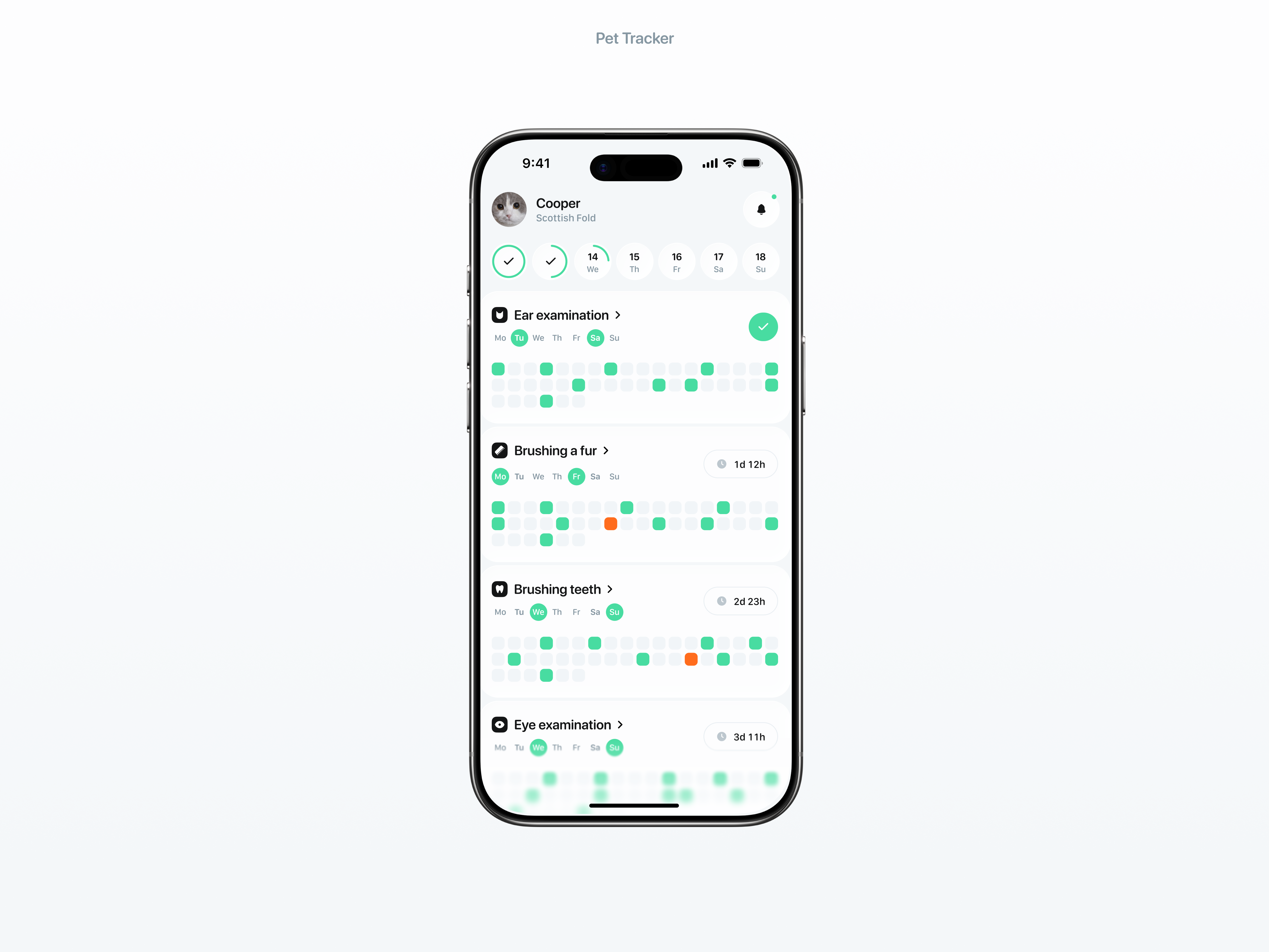 Pet Tracker App app calendar chart graphic design pet stats track tracker ui ux