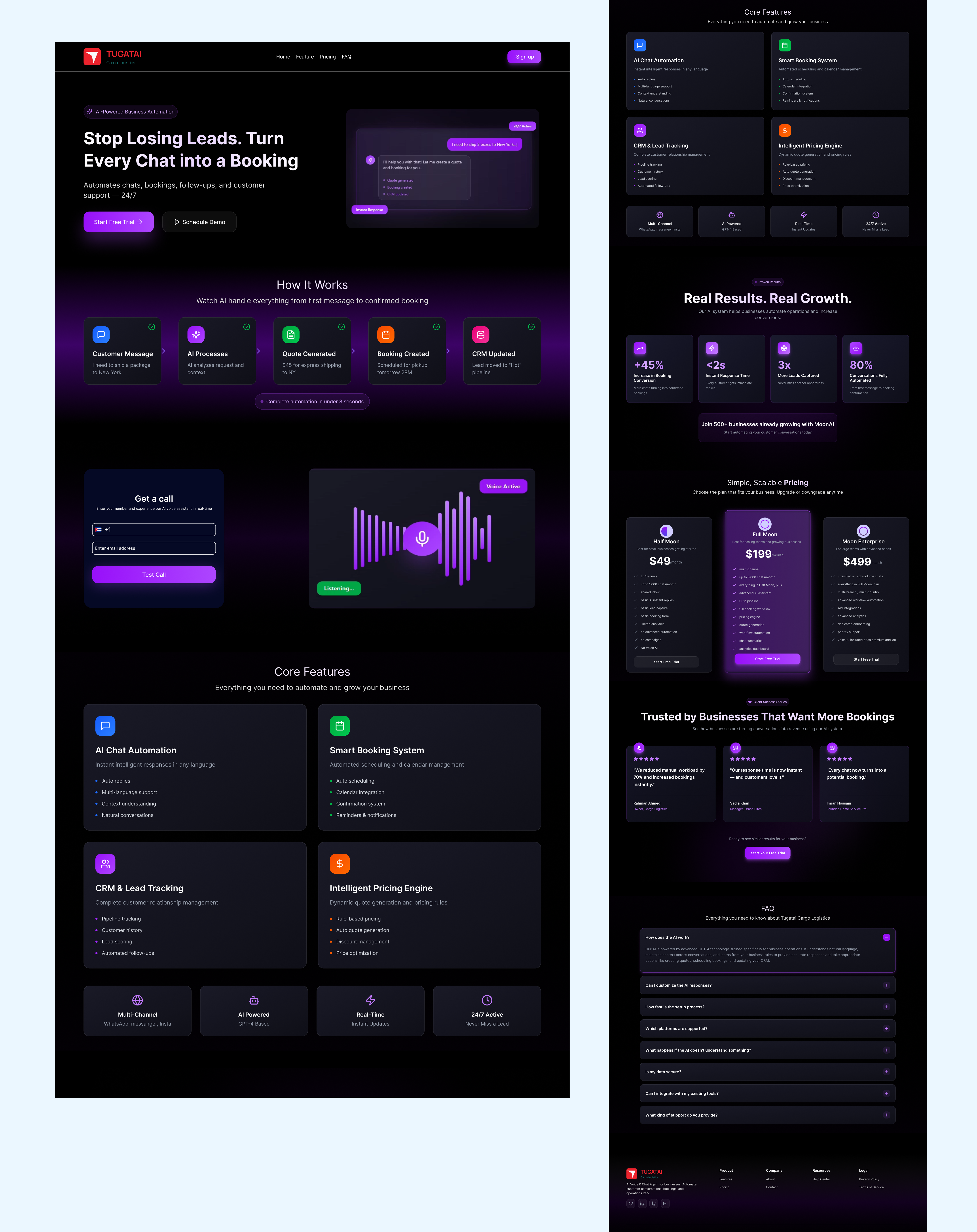 AI Booking System Landing Page Design ai agent landing page landing page design saas saas landing page ui