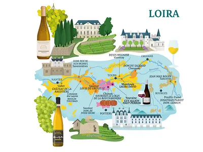 Loire region Wine Map food france illustrated map illustration loire travel wine