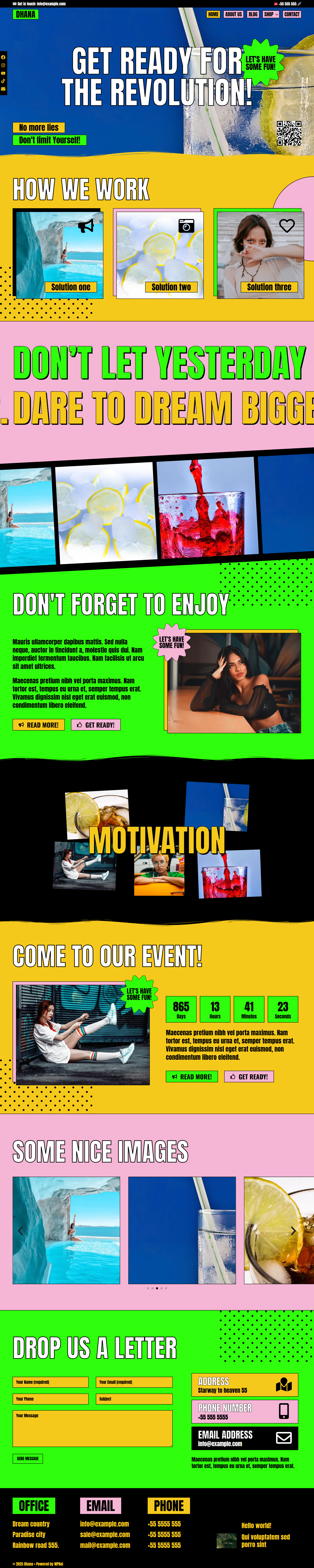 Dhana WPKoi WordPress Theme blue colorful elementor green pink template ui webdesign website wordpress yellow