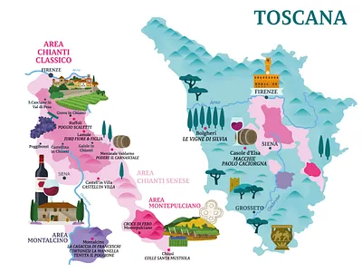 Tuscany wine map food illustrated map illustration italy travel tuscany wine