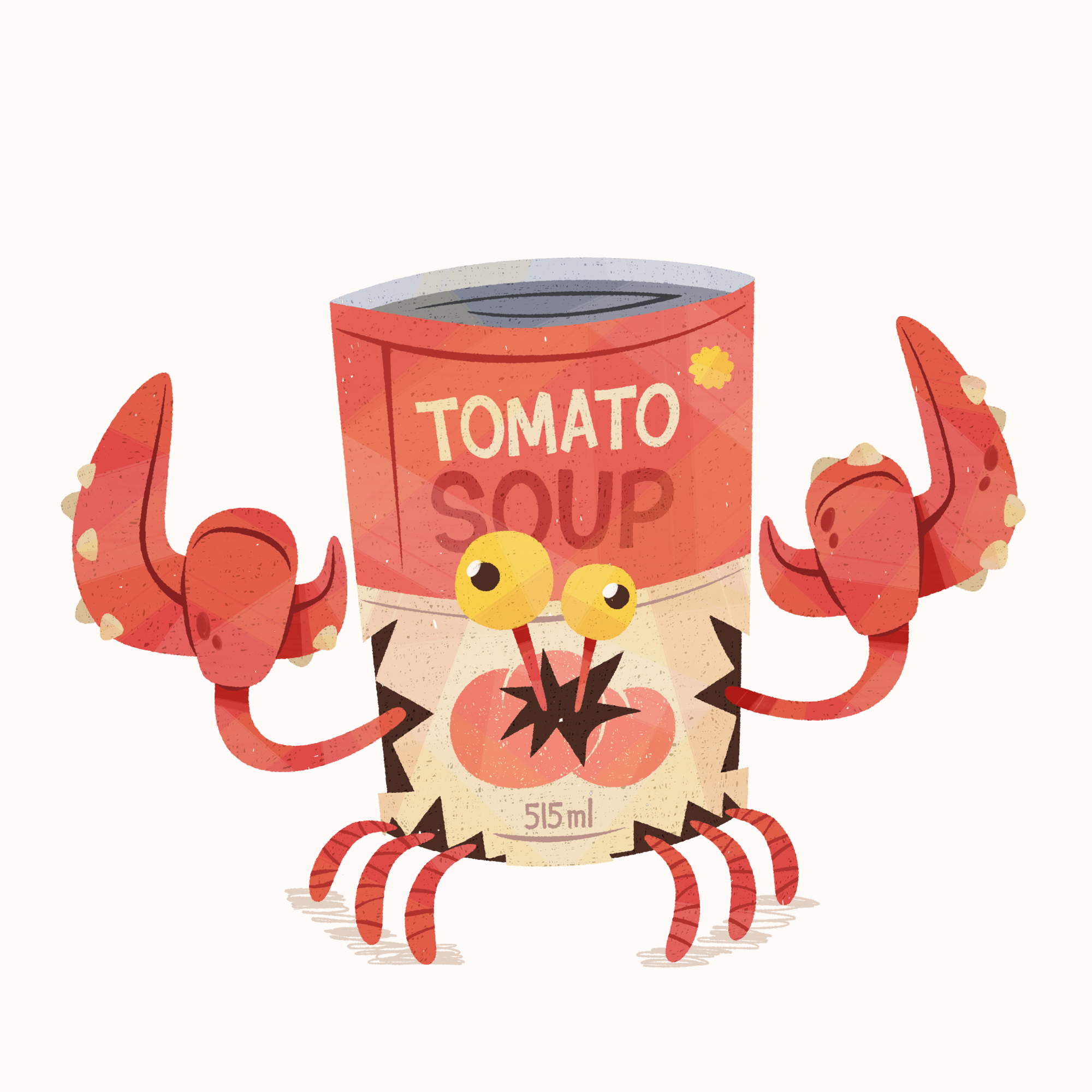 CANNED CRAB canned caricature cartoon character crab funny illustration tomato soup vector