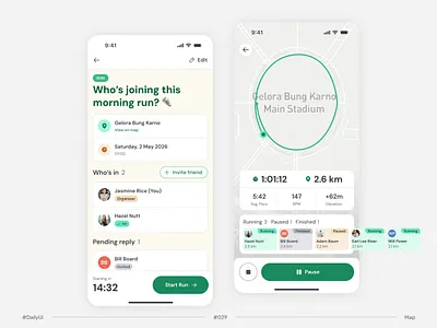 #DailyUI Challenge #029 Map (Social Running App) daily ui dailyui fitness app fitness ui map map ui mobile app mobile design running app running ui social app ui ux ux design