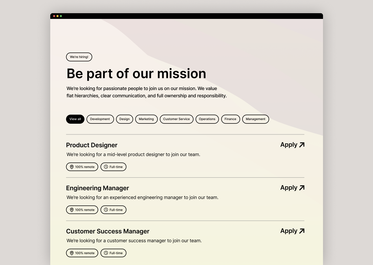 Hiring Page UI — Clean Careers & Job Listings Design