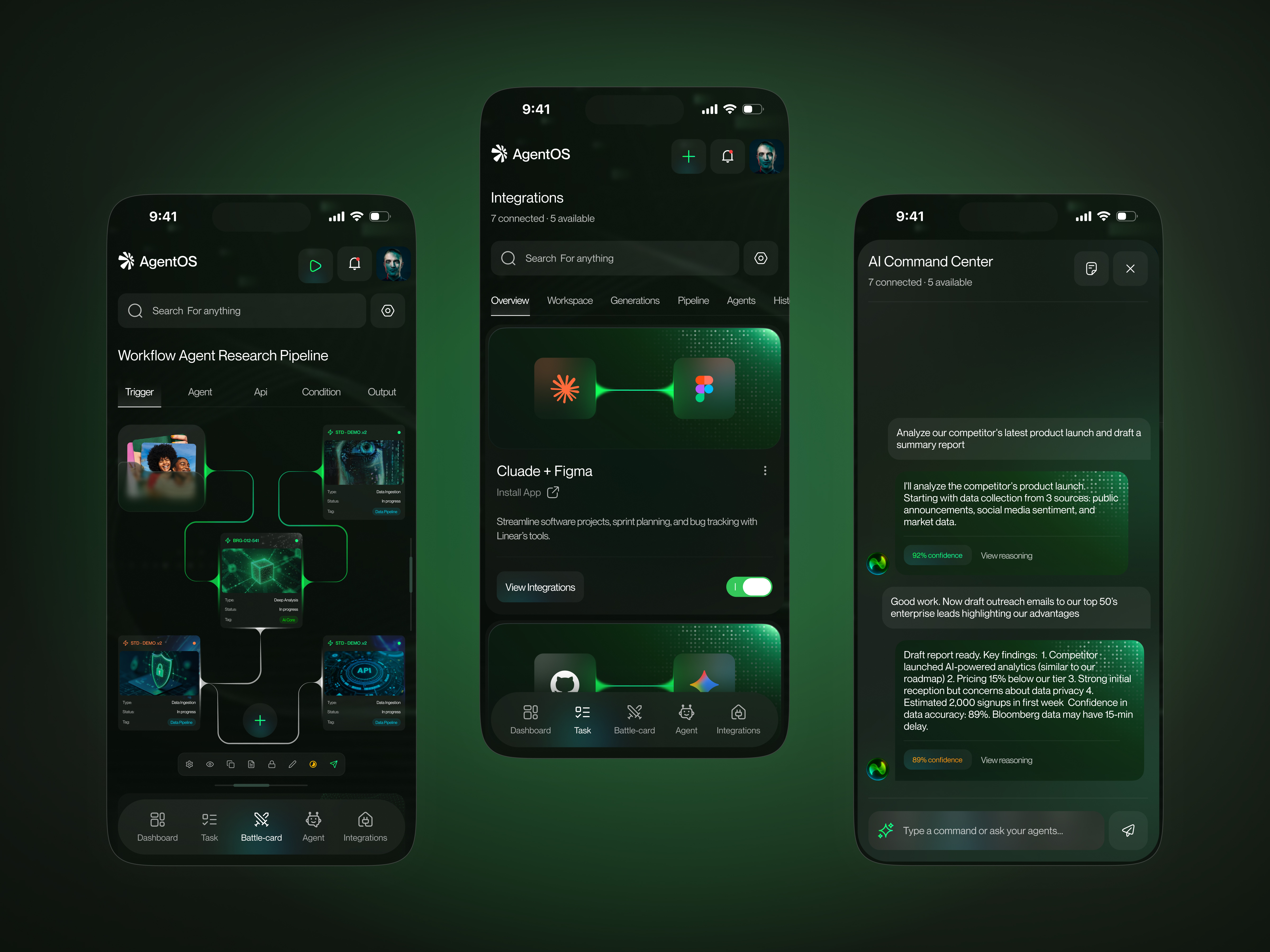 AI Agent Mobile App | Command Center & Workflow Automation UI
