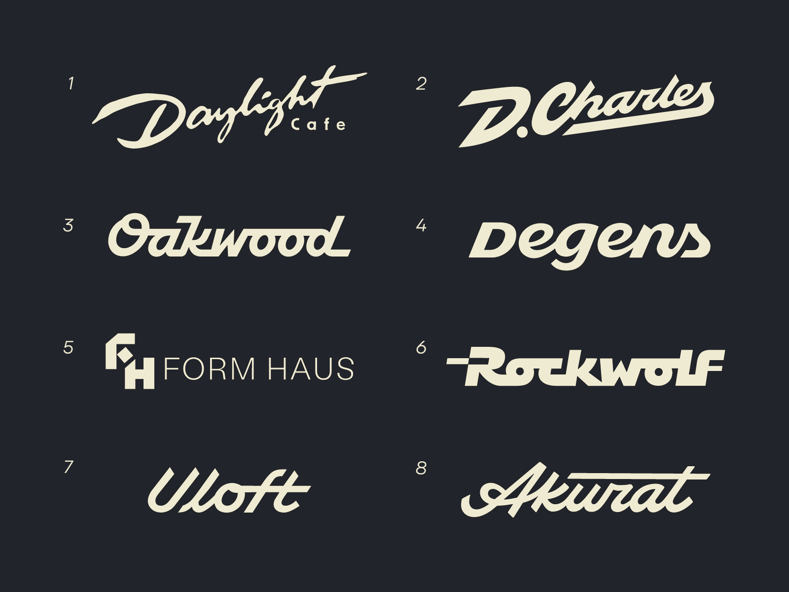 Example of 8 wordmarks / logo projects