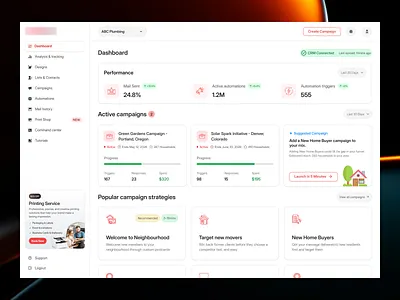 Campaign Dashboard for Small Businesses campaigns clean dashboard dashboard design design manage modern product product design saas small business ui ui design ux web app