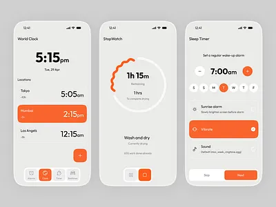 World Clock Mobile App UI - Time, Alarm & Smart Timer alarm app app ui design ios app mobile app ui product design productivity app system app time converter time management ui ux utility app web app world clock world time