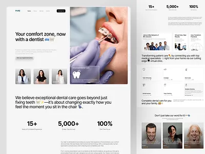 Pure - Dental care landing page Design UI clinic website dental health dental landingpage dental website dento doctor website healthcare hospital landing page landing page landing page ui landingpage design medical care product design uiux uiux design user interface design web ui webdesign website website design