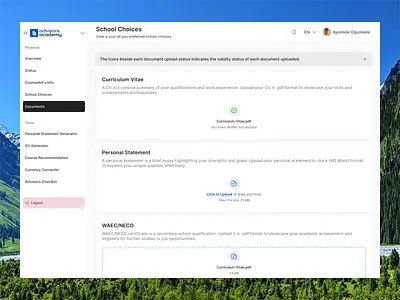 School Choices ai app bot chat crm design edtech generate minimal mobile prompt school student ui user ux web
