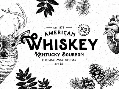 American Whiskey appalachia black and white botanical bourbon coyote logo deer hand drawn hand made font hipster logo kentucky logo badge logotype pine cone plant drawing plants rustic logo stippling vintage logo whiskey logo whisky