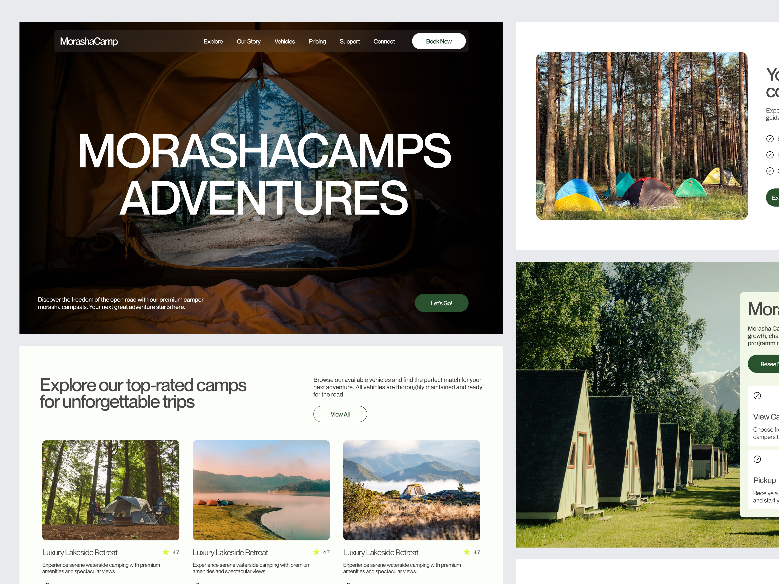MorashaCamp - Travel Landing Page Concept barkahlabs bold booking clean company design framer landing page landingpage tourism travel travelwebsite trip ui vacation web web design webflow website
