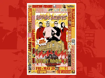 BRAIN WORMS SPIRIT ROOM 2: ELECTRIC BOO!-GALOO brainworms flyer hewhocannotbenamed ilustration poster print punk
