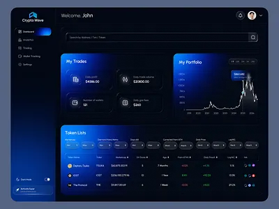 Crypto Portfolio Dashboard – Dark Blue Trading UI crypto portfolio crypto ui dark blue dark ui dashboard design fintech dashboard product product ui trading app web web3 webappdesign
