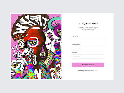 Sign up page abstract illustration art basquiat digital art doodles draw graphic design illustration login login page maximalism sign up sign up page split login split sign up ui web web sign up
