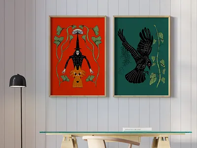 MODERN FOLK ART PRINTS art art print art prints botanical dark folk folk art forest fox illustration modern folk nature raven whimsical art witch