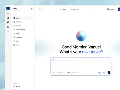 Oracly - AI Chabot ✨ ai ai platform aichatbot artificial intelegance clean dashboard design negativespace standout ui uiux ux webapp