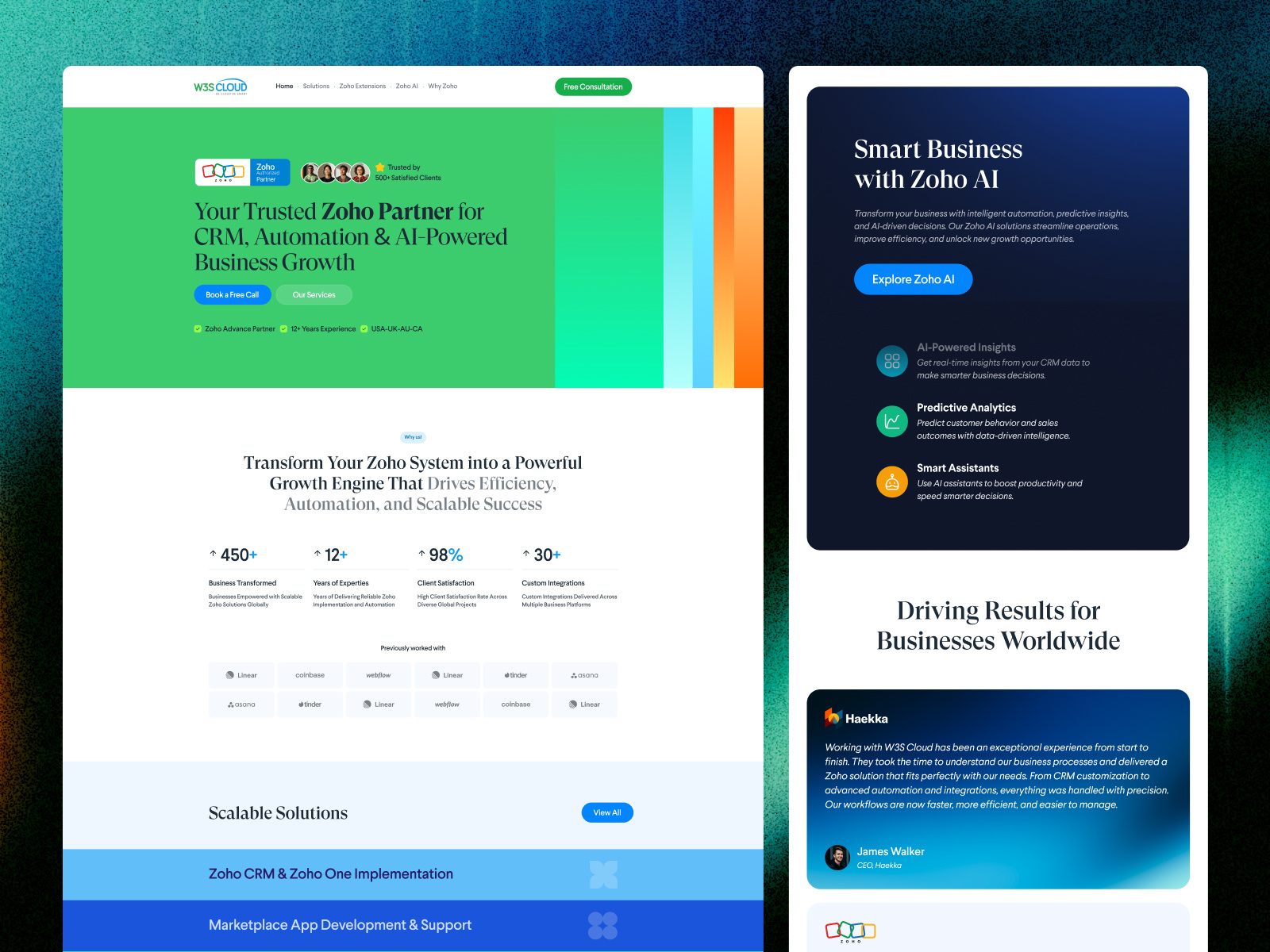 Zoho Partner Website UI/UX Design b2bsaas digitalagency figma landingpage productdesign uidesign uxdesign webdesign zohocrm