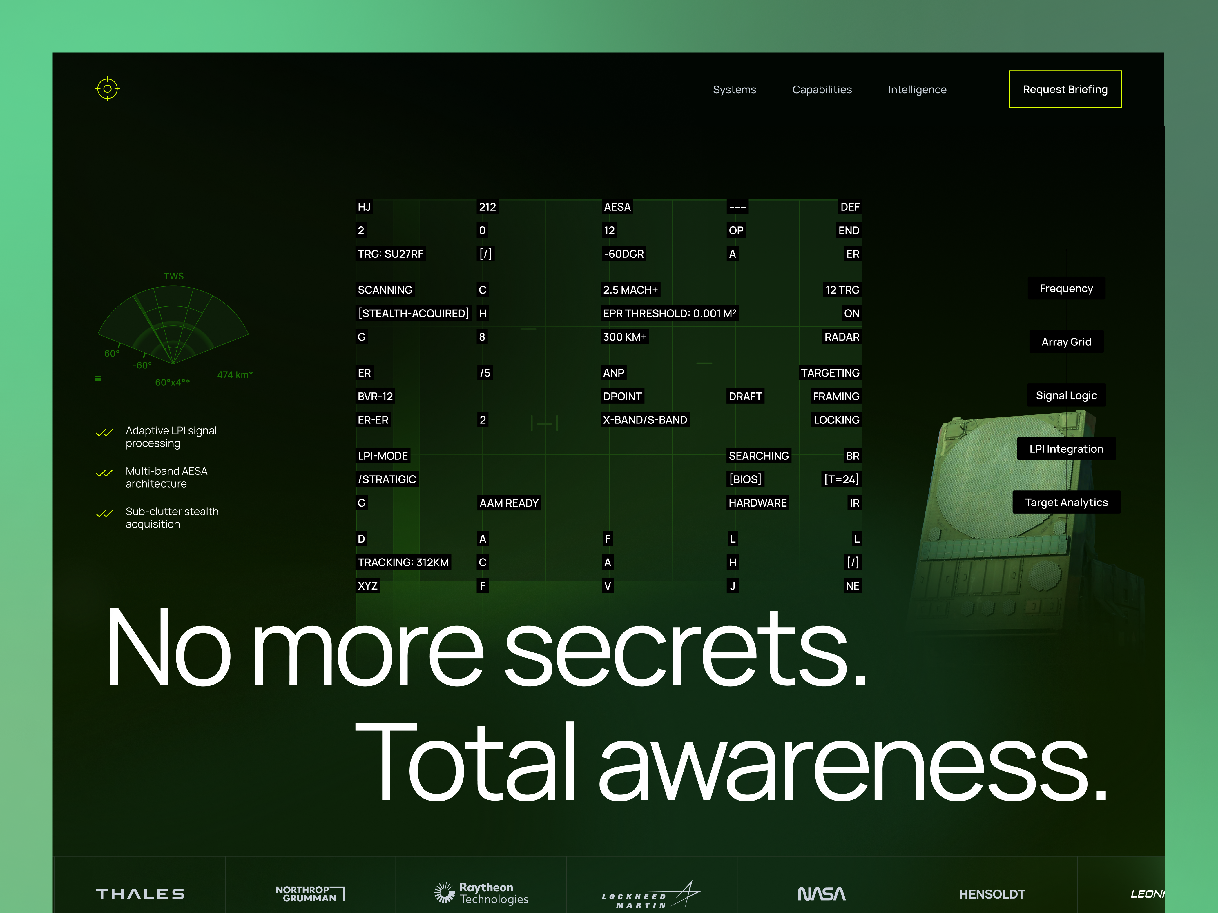 Aether Systems — MilTech landing page concept ai b2b brutal design brutalism dashboard defense tech editorial figma interface design landing page military military ui miltech minimalism product design radar ui saas swiss design uxui design web design