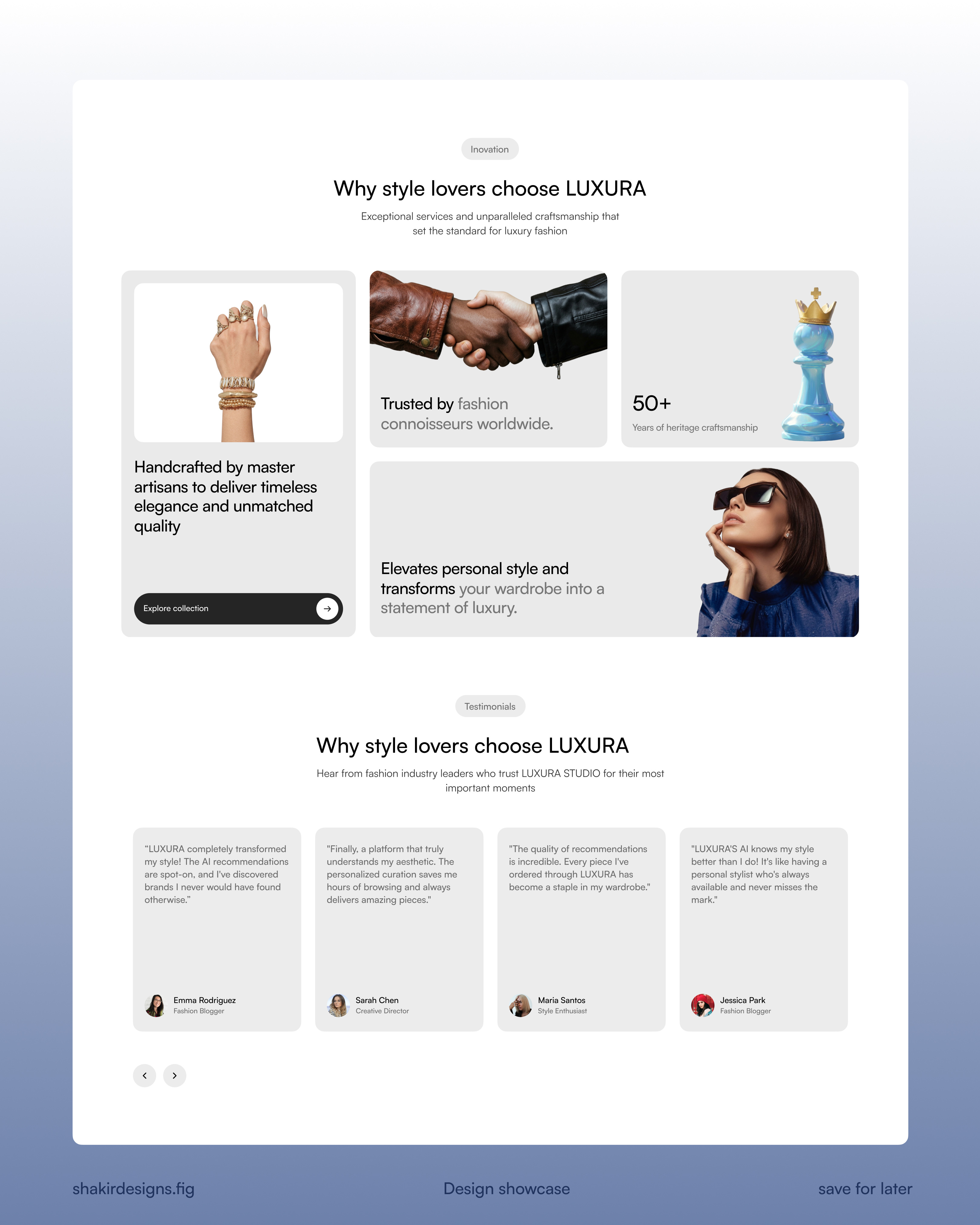 Minimal bento UI and testimonial section UI Design. e commerce productdesign ui uiux