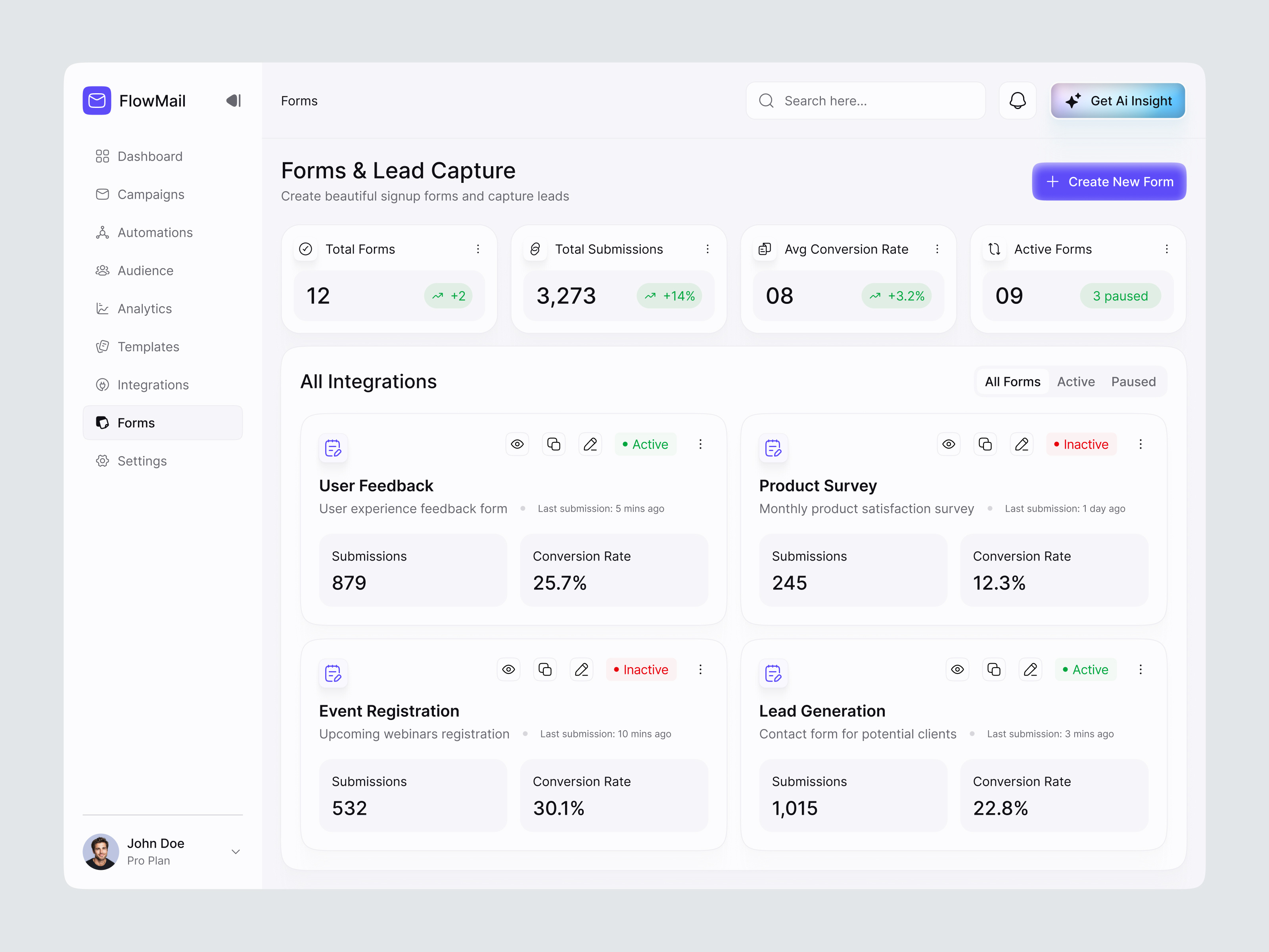Email Marketing SaaS Dashboard UIUX | Lead Capture Forms