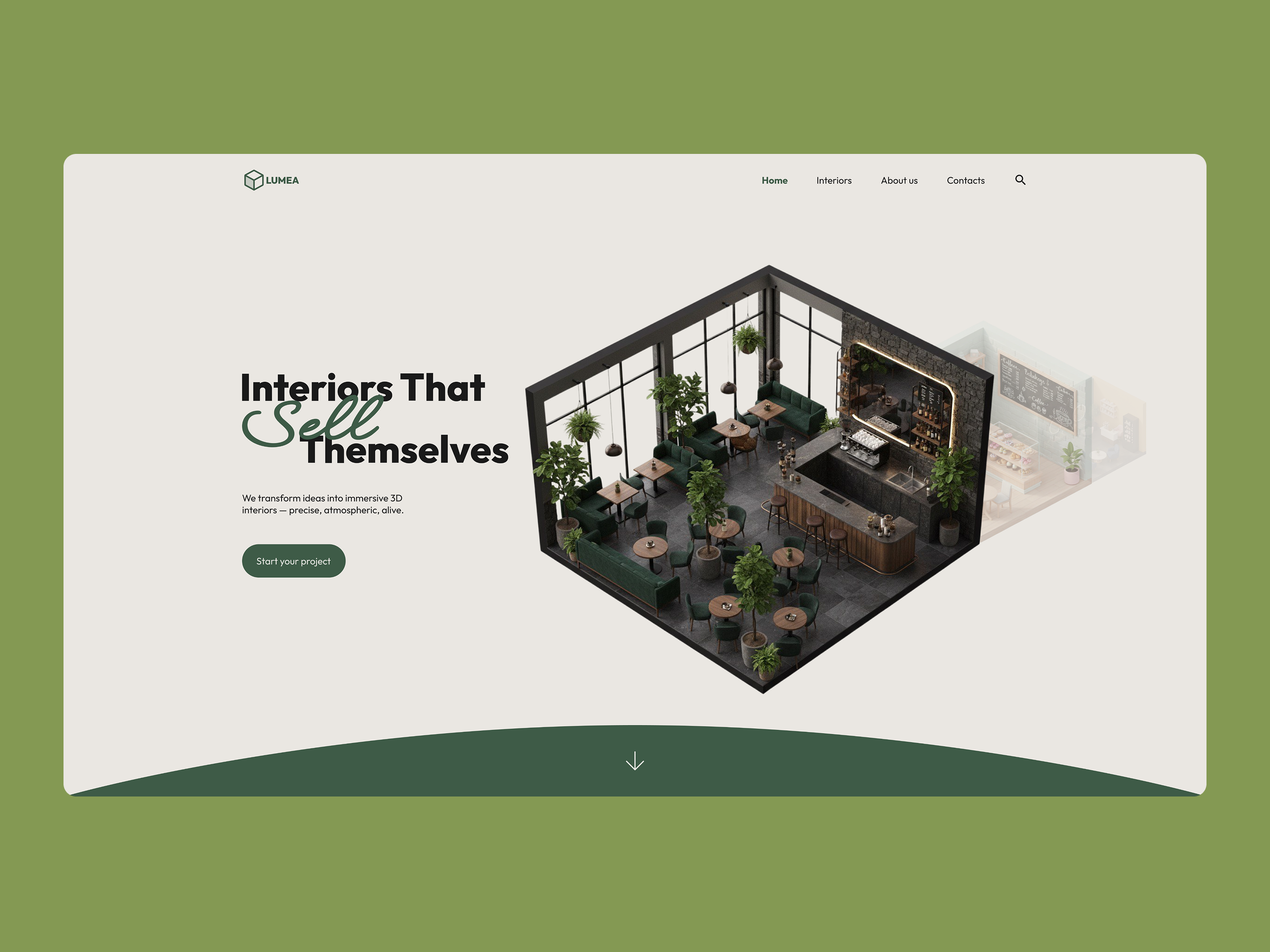 Lumea — 3D Interior Studio Hero Screen 3d animation concept design figma hero screen typography ui ux web design