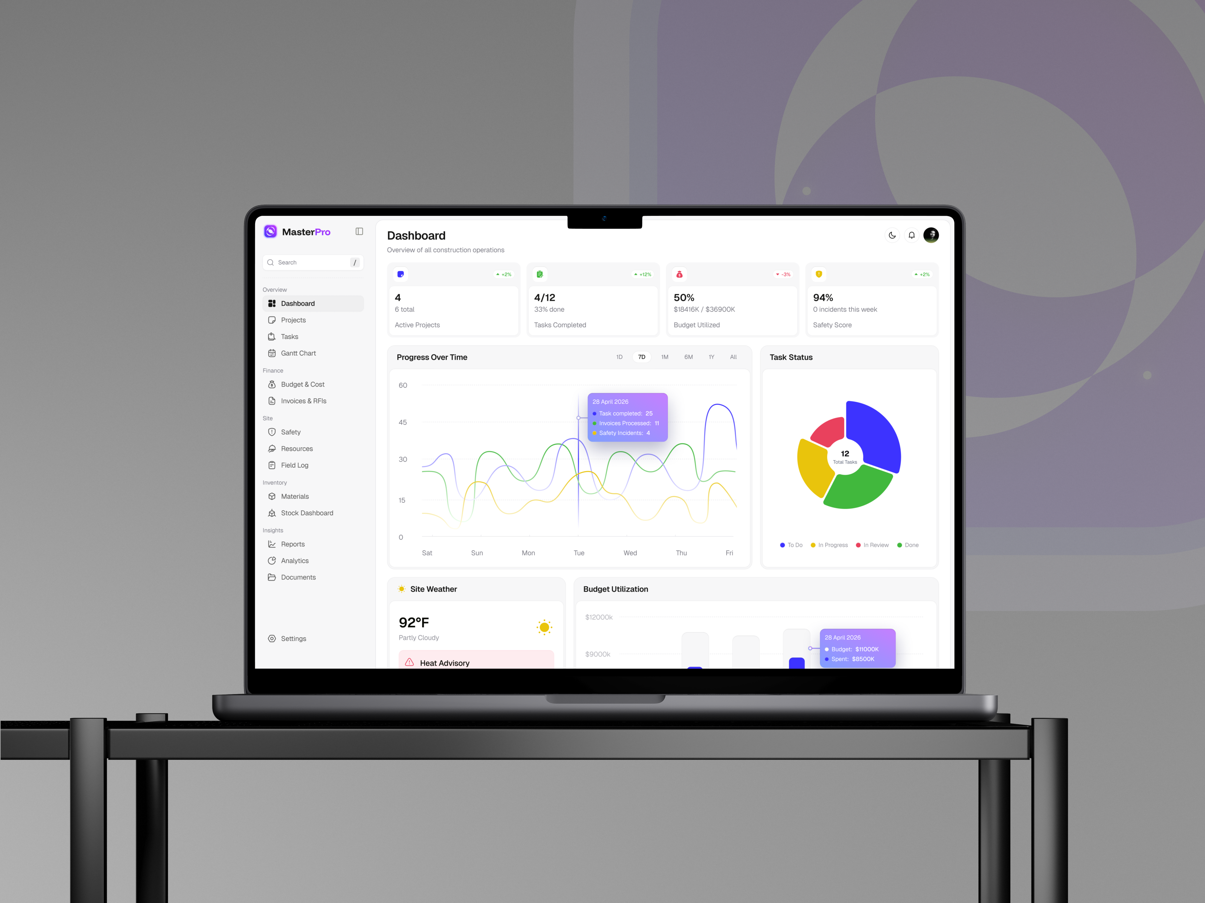 Construction Management Dashboard ai construction management dashboard design interface product saas service startup ui ux web web app