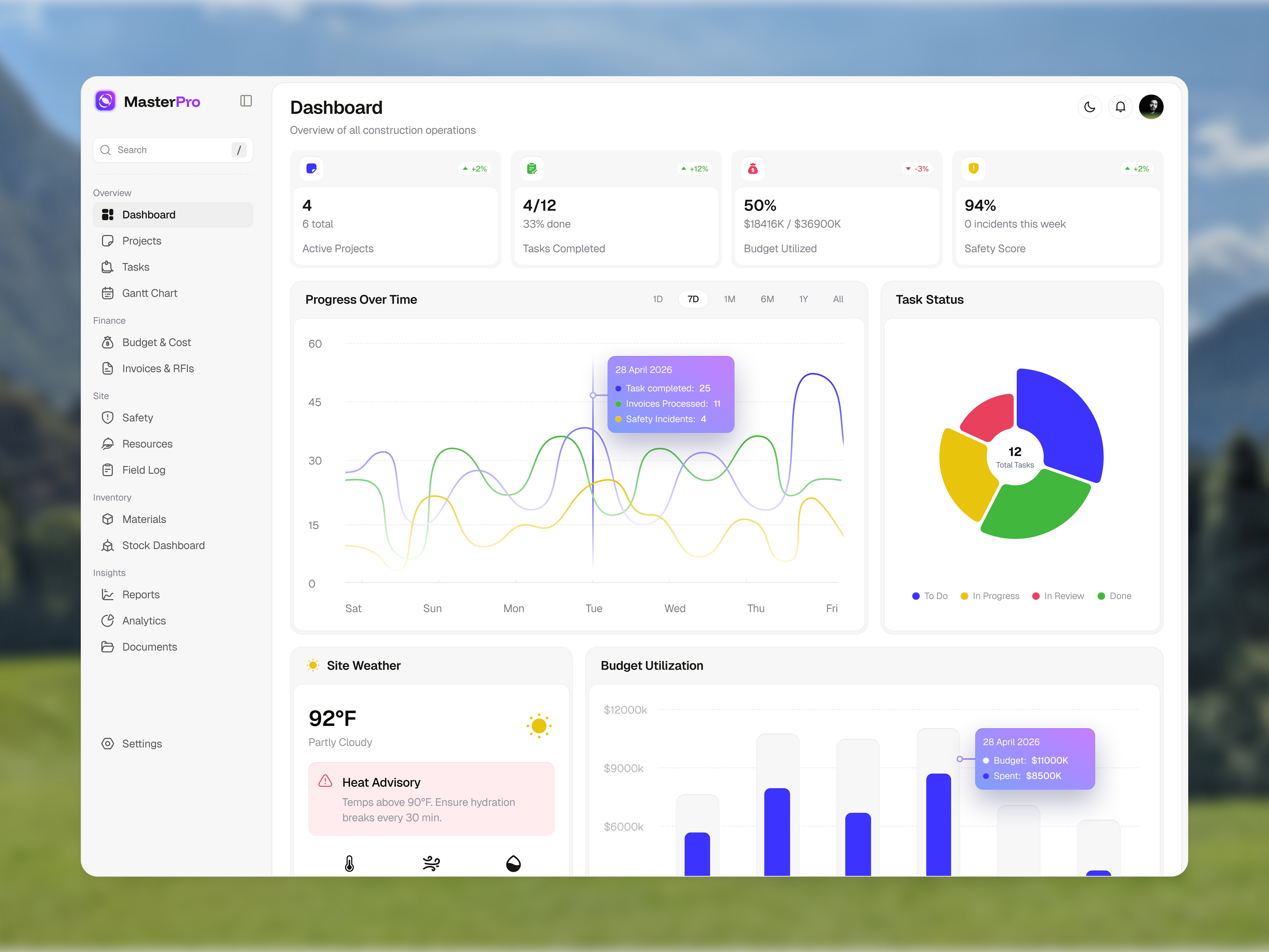 Construction Management Dashboard ai construction management dashboard design interface product saas service startup ui ux web web app