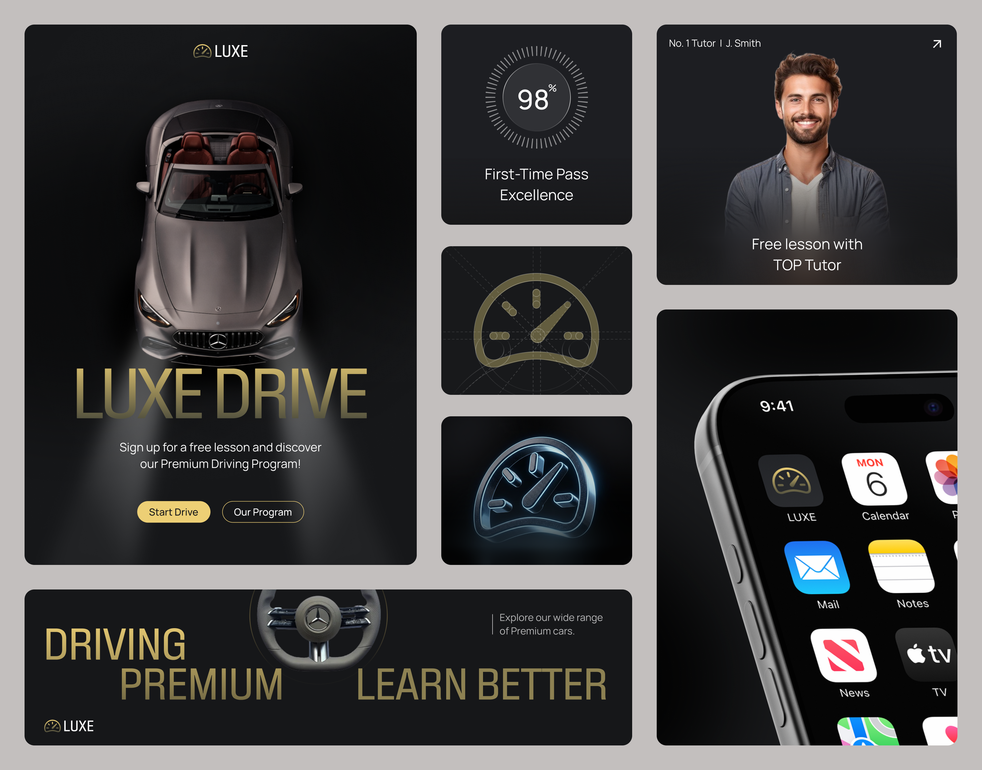 LUXE Luxury Driving School Branding brand identity branding design driving education company graphic design identity logo logo design logotype luxury driving school product productdesign service startup